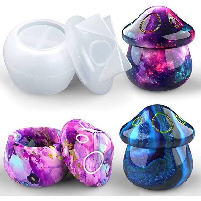 Moldes de resina de silicona, tarros de setas, moldes de silicona con tapa para fundición de resina epoxi para caja de almacenamiento de joyas, contenedor de dulces, decoración del hogar