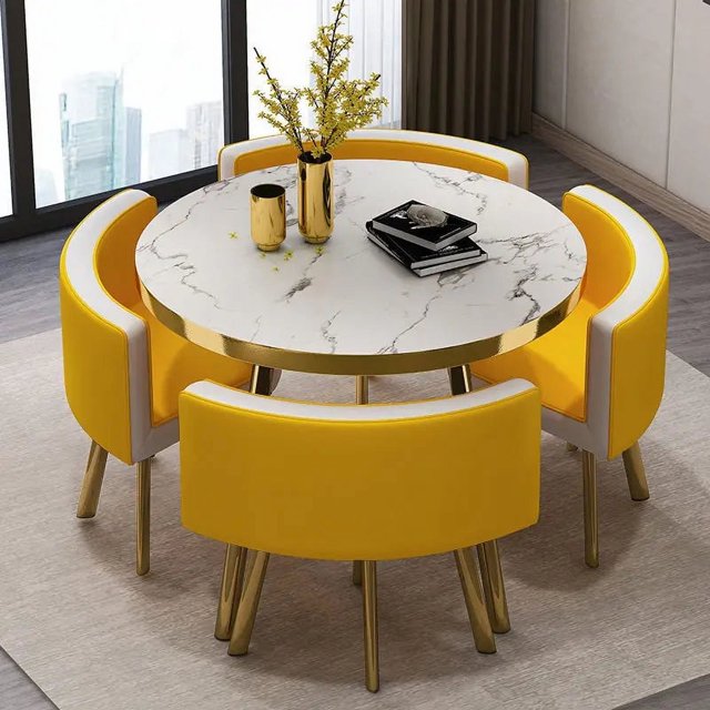 Marble Round 80cm Dining Tables Set 4 Chairs Modern Center Wood Table Luxury White Muebles Para El Hogar Apartment Furniture My Lux Decor Round