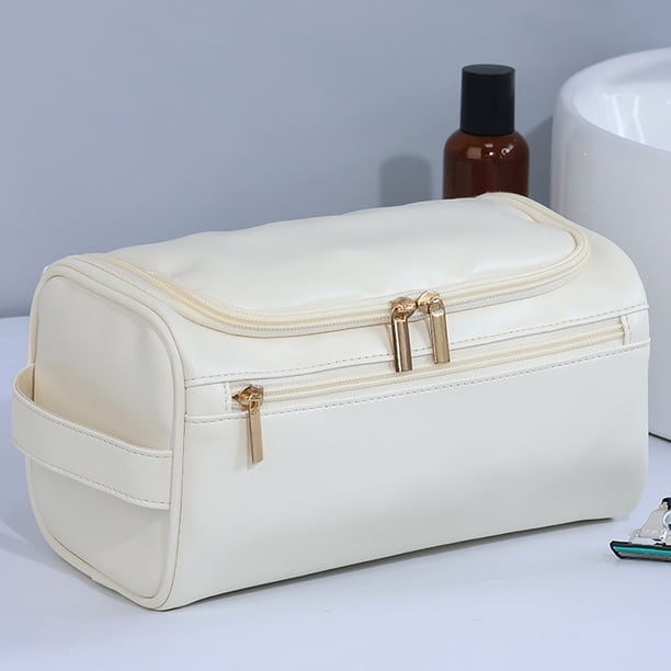 Fiudx Neceser de Viaje, Espacioso Organizador de Artículos de Tocador de Cuero Sintético, Práctico Estuche de Almacenamiento Portátil, Elegante Estuche de Maquillaje con Cierre de Cremallera, Ideal p