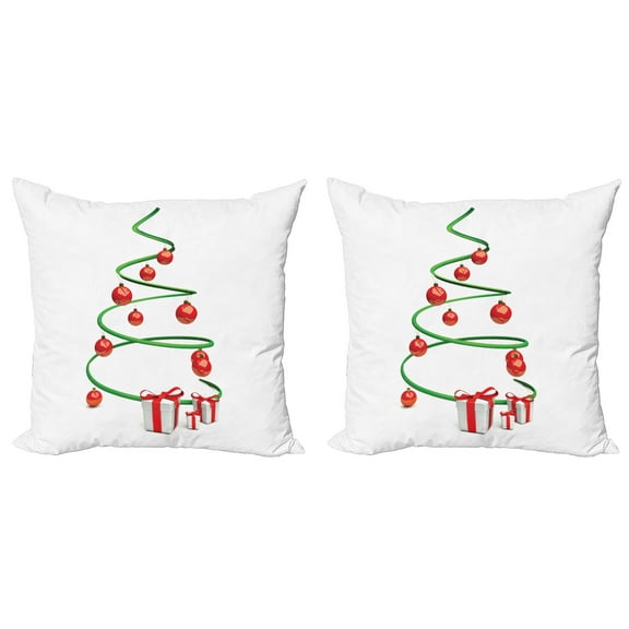 Ambesonne Christmas Throw Pillow Cover 2 Pack, Abstract Xmas Tree, 20", Green Red White