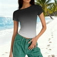 thumbnail image 6 of YUGYXL Women's Summer Slim Fit Gradient Crop Tops Short Sleeve Crewneck Tight T-Shirts Dressy Stretch Going Out Casual Blouse Black L, 6 of 7