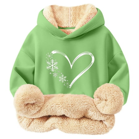SGFCWSX Girls Oversized Hoodies Kids Print Sweatshirt Fleece Lined Winter Waram Pullover Tops Green Size 8 Years