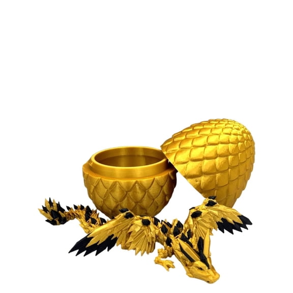 Crystal Winged Dragon With Egg, 3D Printed , Full Articulated Gold And Black With Wings, Adults Small Sculpture Home Office Decorative Item