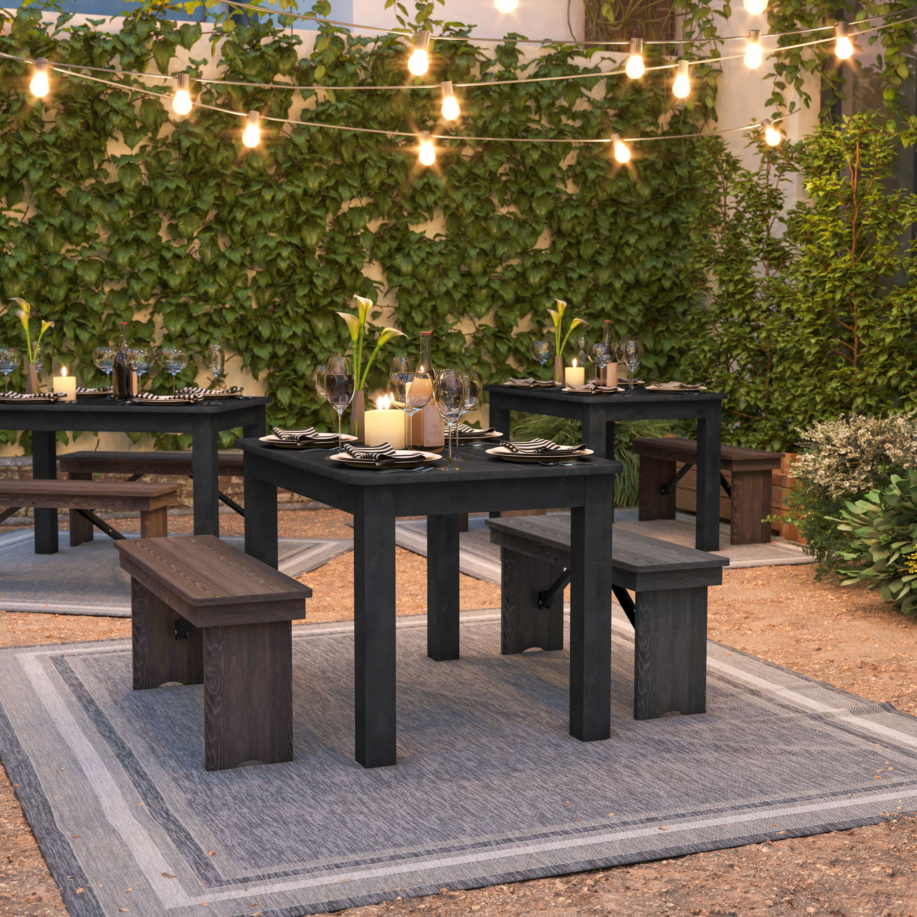 BizChair 46" x 30" Rectangular Black Wash Solid Pine Farm Dining Table