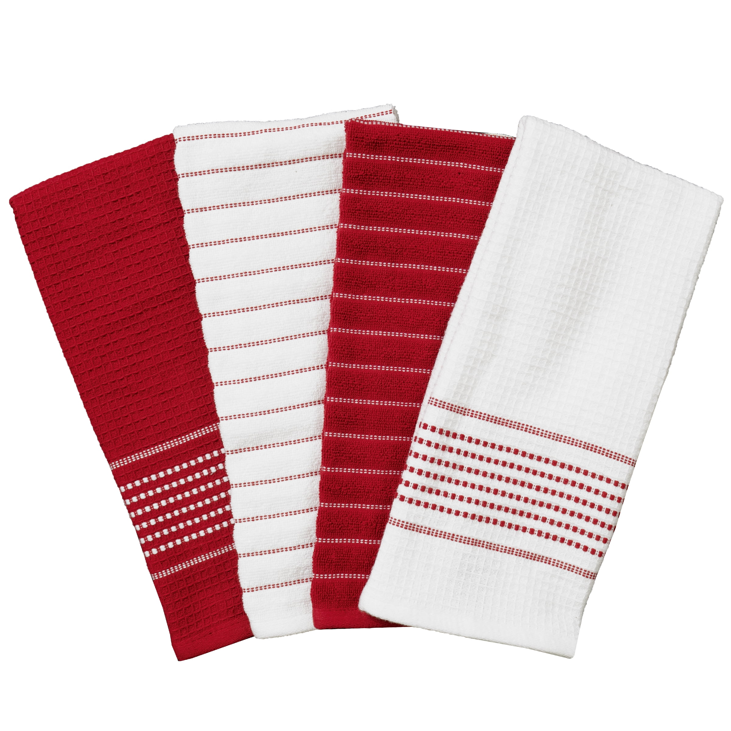 All-Clad Skipping Stripe & Wave Kitchen Towels, 4-Pack, Chili