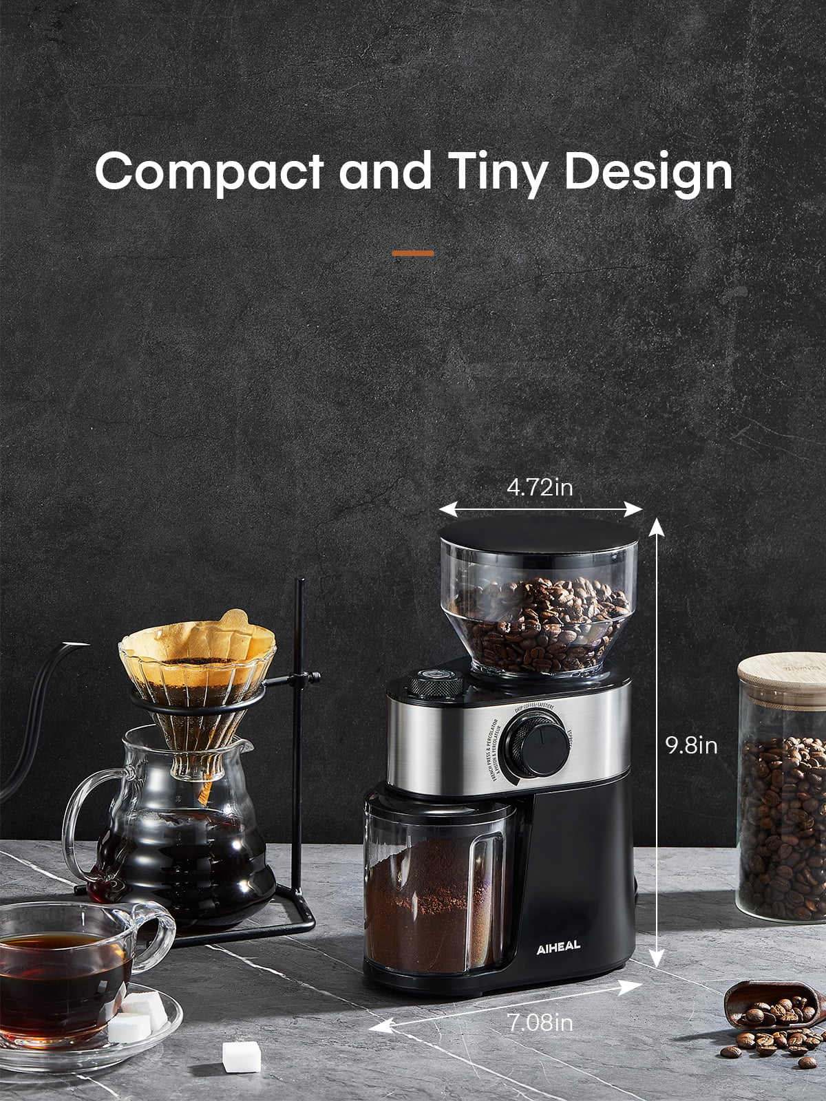 Aiheal Electric Burr Coffee Grinder, 2-14 Cup Capacity, 18 Grind