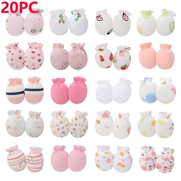 TELOLY 2026 New 9/15/20 Pairs Newborn Baby Cute Cotton Mittens Infant No Scratch Mittens Toddler Boys Girls Gloves 0-12 Months