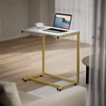 thumbnail image 2 of C-Shaped End Table Sofa Side Table for Couch Slide Under, Marble, 2 of 7