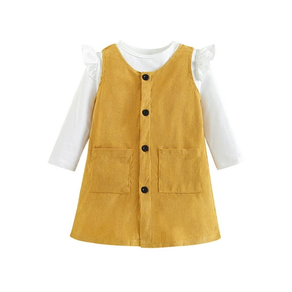 Sngxgn Toddler Baby Girl Long Sleeve Pullover Knitted Shirt Top Skirt Set Winter Spring Fall Clothes 2pcs Outfits(Yellow,70)