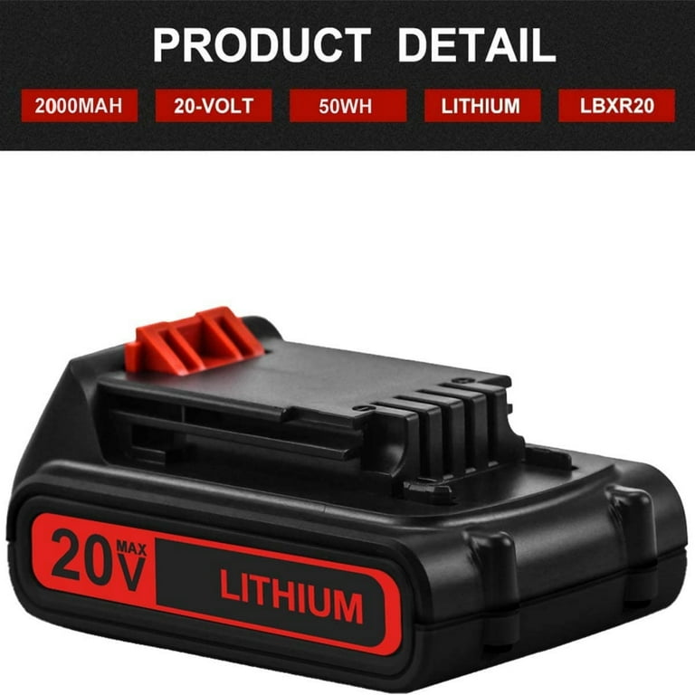 2.0Ah Lbxr20 Replacement Battery for Black and Decker 20V Lithium Battery Max Compatible with LB20 Lbx20 LST220 Lbxr20b-2 LB2X4020 Cordless Tool