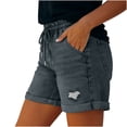 thumbnail image 4 of LNWUY Women's Stretchy High-Rise Distressed Denim Jean Shorts, Casual Summer Trendy Skinny Shorts with Pockets Gray M, 4 of 7