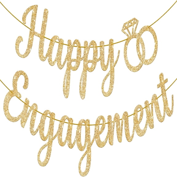 LAMIRO Gold Glitter Happy Engagement Banner - 10 Feet,No DIY | Engagement Decor,Bachelorette Party Decorations