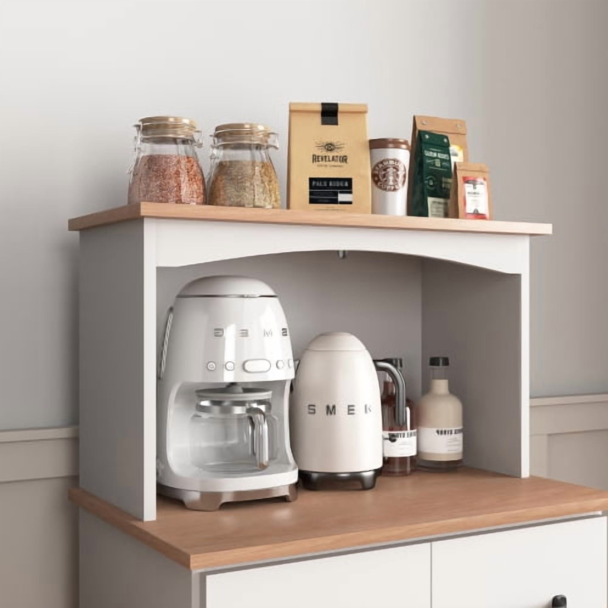 Transform Your Kitchen with Wooden Pantry Cabinet – Modern Storage Hutch with Glass Doors, Drawers & Microwave Shelf – Adjustable Shelves, Anti-Topple, Spacious Organization for Home & Apartment