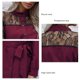thumbnail image 5 of Blusa de encaje color rojo vino con cuello redondo, botones y cinturón de cintura alta - Top de mujer de largo medio, 5 of 6