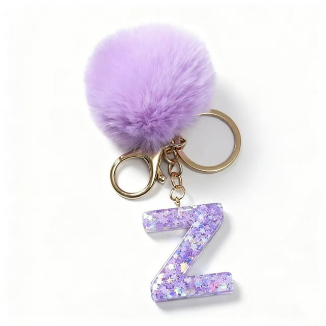 SIYTUAU Letter Z Purple Velvet Ball Pendant Keychain With Backpack Small Ornament For Holiday Gift Polyester Material 3.1 Inches Diameter Z