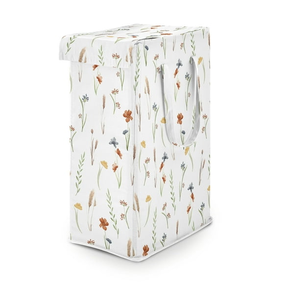 Sweet Jojo Designs Watercolor Floral Garden Multicolor Foldable Laundry Hamper with Handles