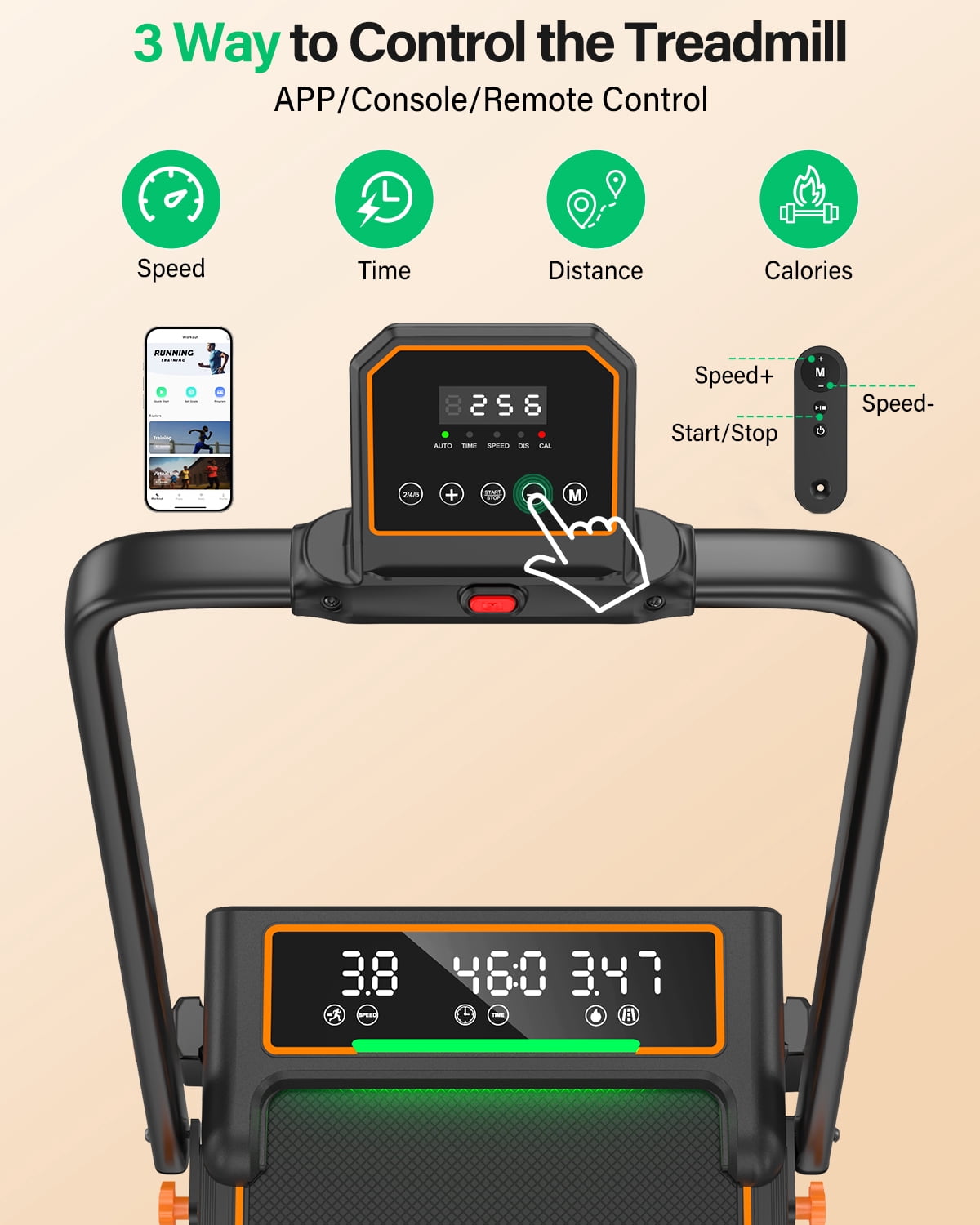 Walking Pad with 15% Incline//Handle Bar/Dual Display, 3.5HP Portable Treadmills for Home Small, Foldable Walking Pad Treadmill with Incline 4 Level, Incline Walking Pad -RGB Light, 350lb Capacity