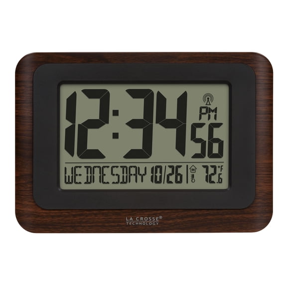 La Crosse Technology Digital Atomic Clock with Temperature - Walnut/Black, 513-17907-INT