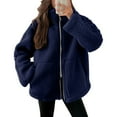 thumbnail image 2 of UYISJ Womens Fleece Jacket Oversized Zip Up Sherpa Coats Casual Coats Winter Fall Outerwear Mock Neck Clothes with Pockets Navy XL, 2 of 8