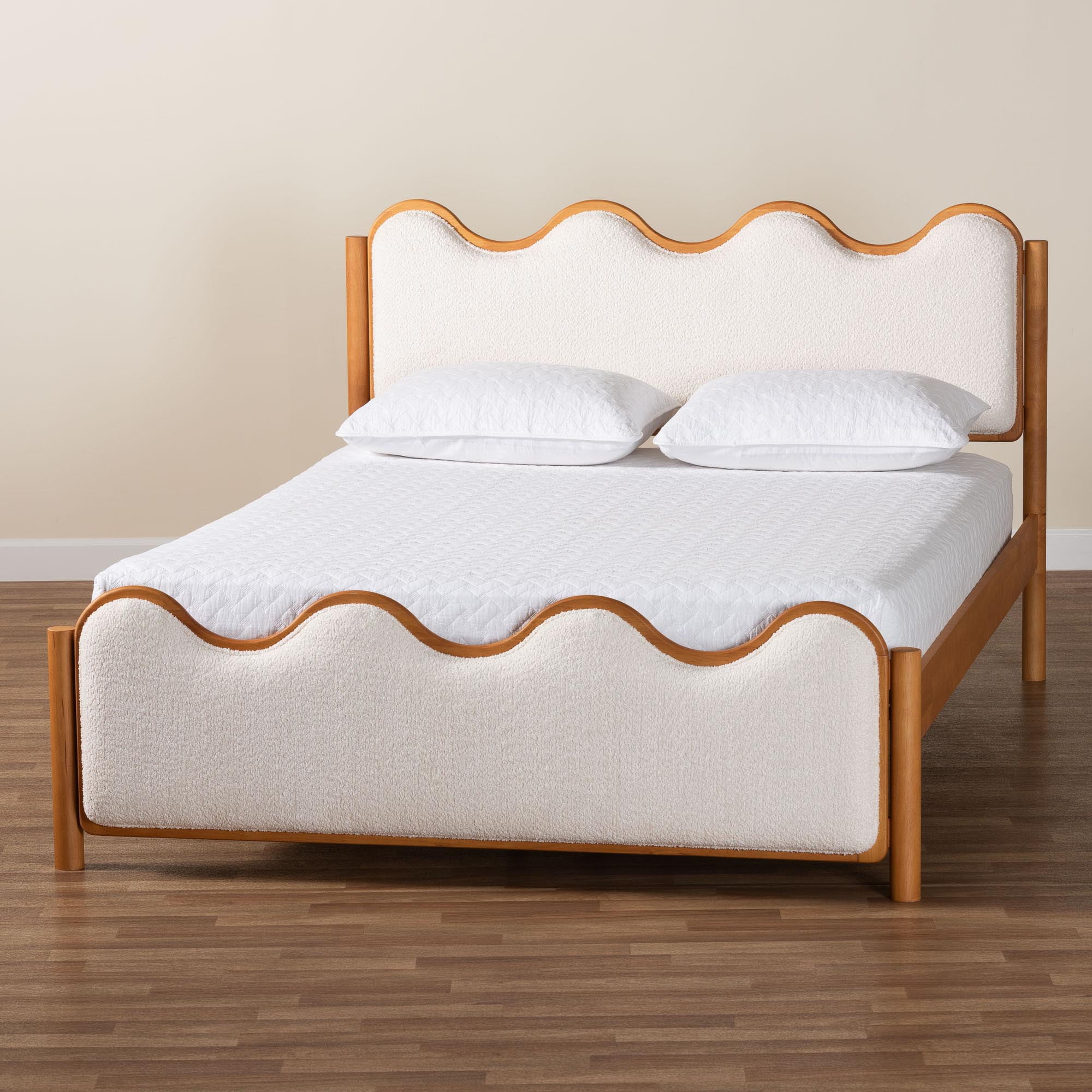 Baxton Studio Lilia Mid-Century Platform Bed, Queen, Cream