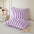 thumbnail image 2 of XeGe Set of 2 Fluffy Faux Rabbit Fur Pillowcases, Cozy Luxury Striped Plush Fuzzy Zippered Pillow Cases, Decorative Shaggy Light Purple Long Pillow Shams for Bedroom Living Room 20x36, King, Lavender, 2 of 7