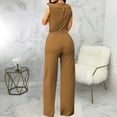 thumbnail image 4 of Vedolay Womens Rompers Womens Casual Sleeveless Strap Loose Adjustable Jumpsuits Stretchy Long Pants Romper with Pockets,Brown M, 4 of 5
