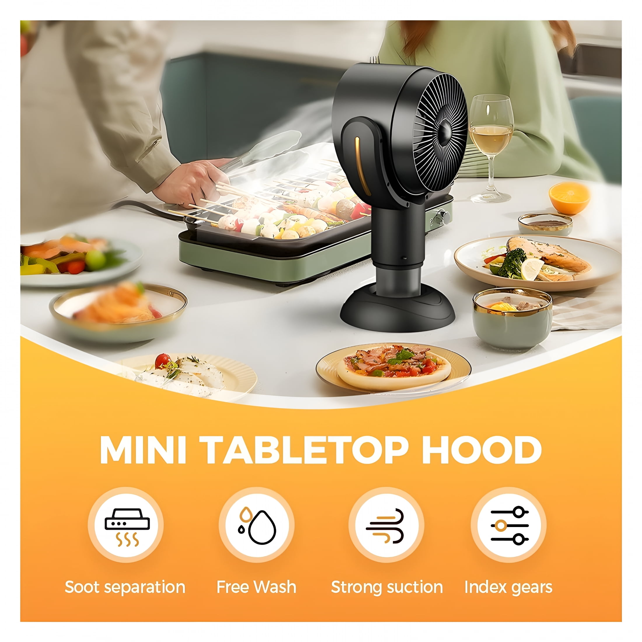 HIBIBUD Smoke Purifier for Smoking Indoors,Portable Range Hood for Cooking,Detachable Purifier Fan and Washable Smoke Filter for Indoor Bbq,Hot Pot,Extractor Hood (Black-Gold)