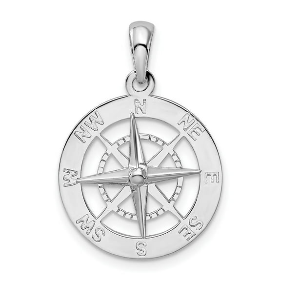 Auriga 925 Sterling Silver Rhodium-Plated Polished Nautical Compass Pendant for Women (L-24.81 mm)