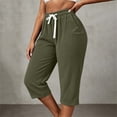 thumbnail image 6 of Ruimatai Women Capri Cropped Pants High Waist Drawstring Elastic Waistband Side Pockets Ribbed Textured Loose Casual Summer Trousers, 6 of 9