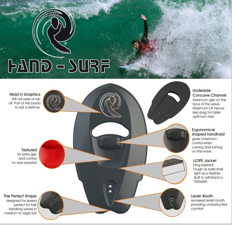 Hand Surf Board with leash and bag