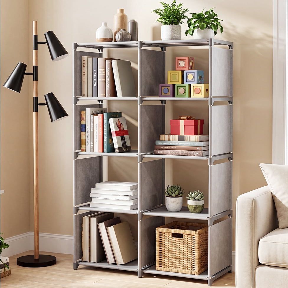 HONEIER Bookshelf, 8-Cube Storage Organizer, 5-Tier Open Bookcase for Bedroom Living Room Office, Gray