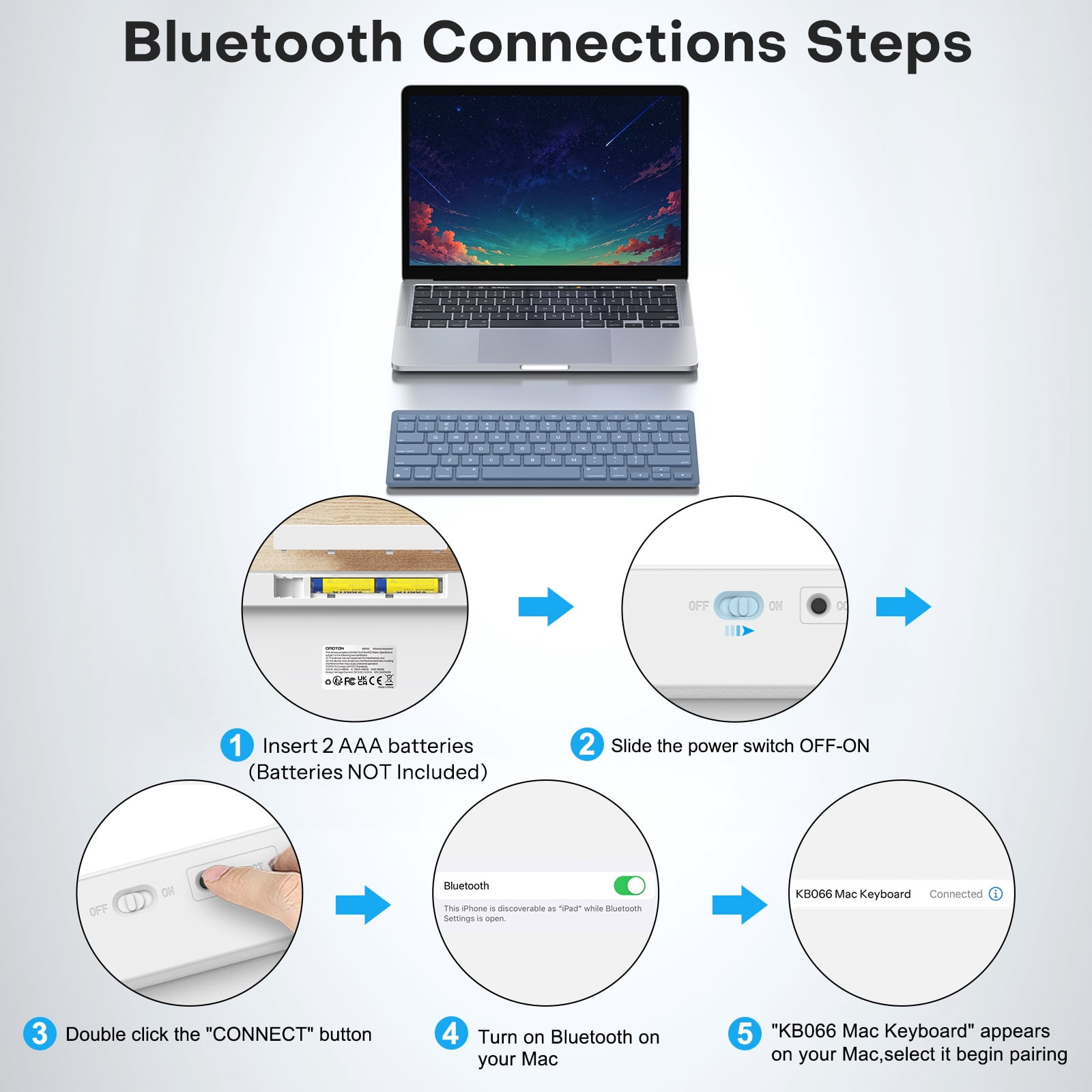 Wireless Bluetooth Keyboard for Mac, Ultra-Slim Portable Ergonomic Design, Compatible with MacBook Pro/Air and iMac, OMOTON, Blue