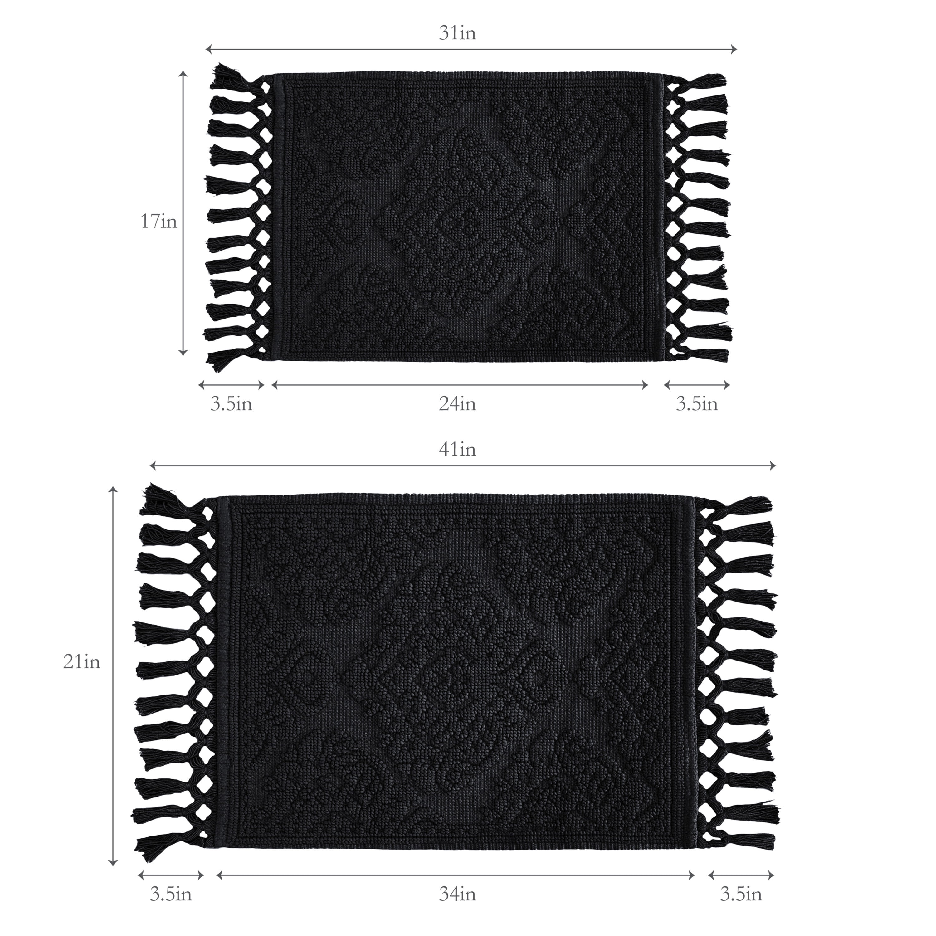 Jean Pierre Ricardo Cotton Fringe 2-Piece Bath Rug Set, Black