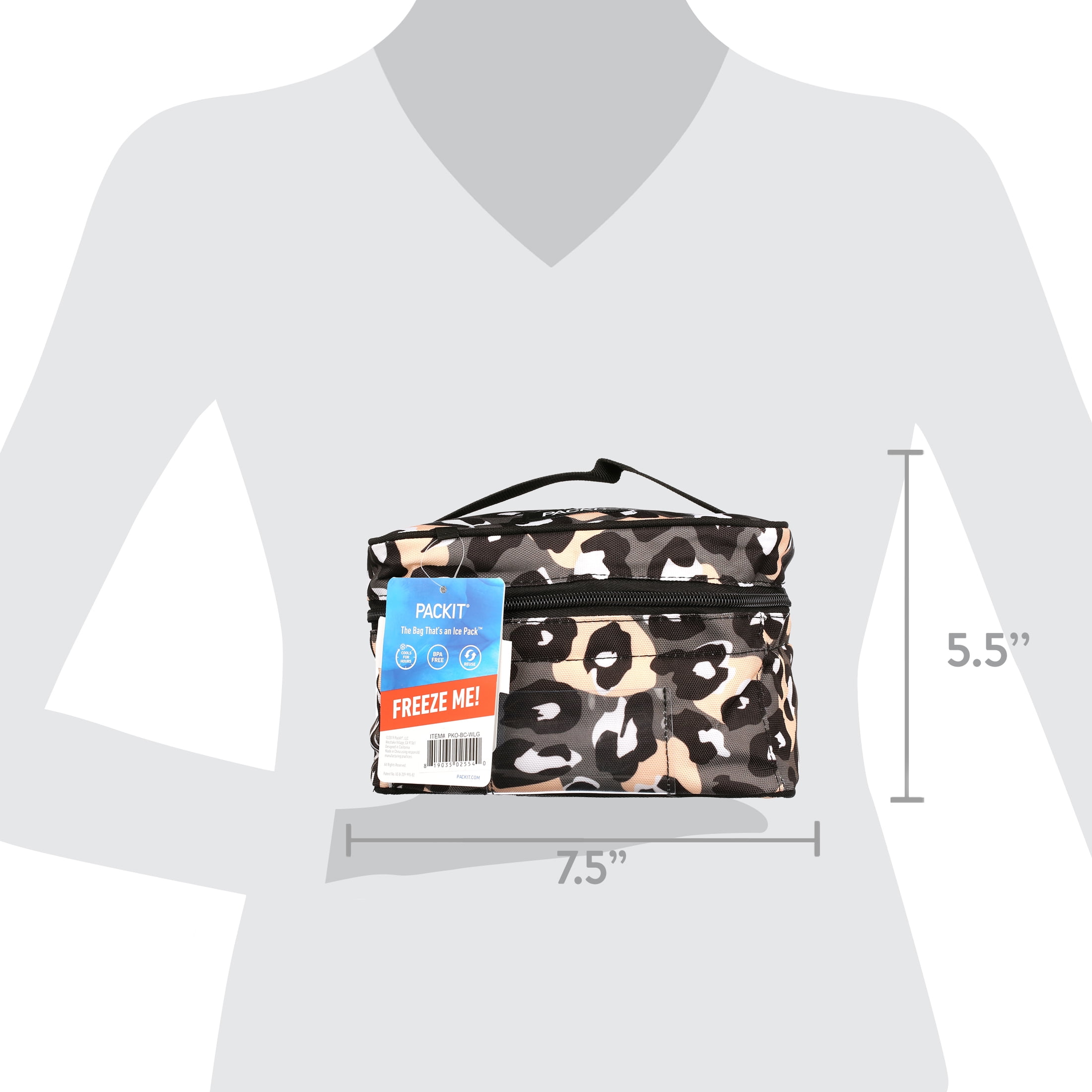 PackIt Freezable Baby Bottle and Breastmilk Storage Bag Cooler, Wild Leopard Gray