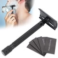 thumbnail image 5 of M Buder Manual Shaving Razor Double Edge Beard Body Hair Trimming Portable Long Handle Razor with 5 Blades & Cleaning Brush, Black (4.72 inches / 12 cm), 5 of 10
