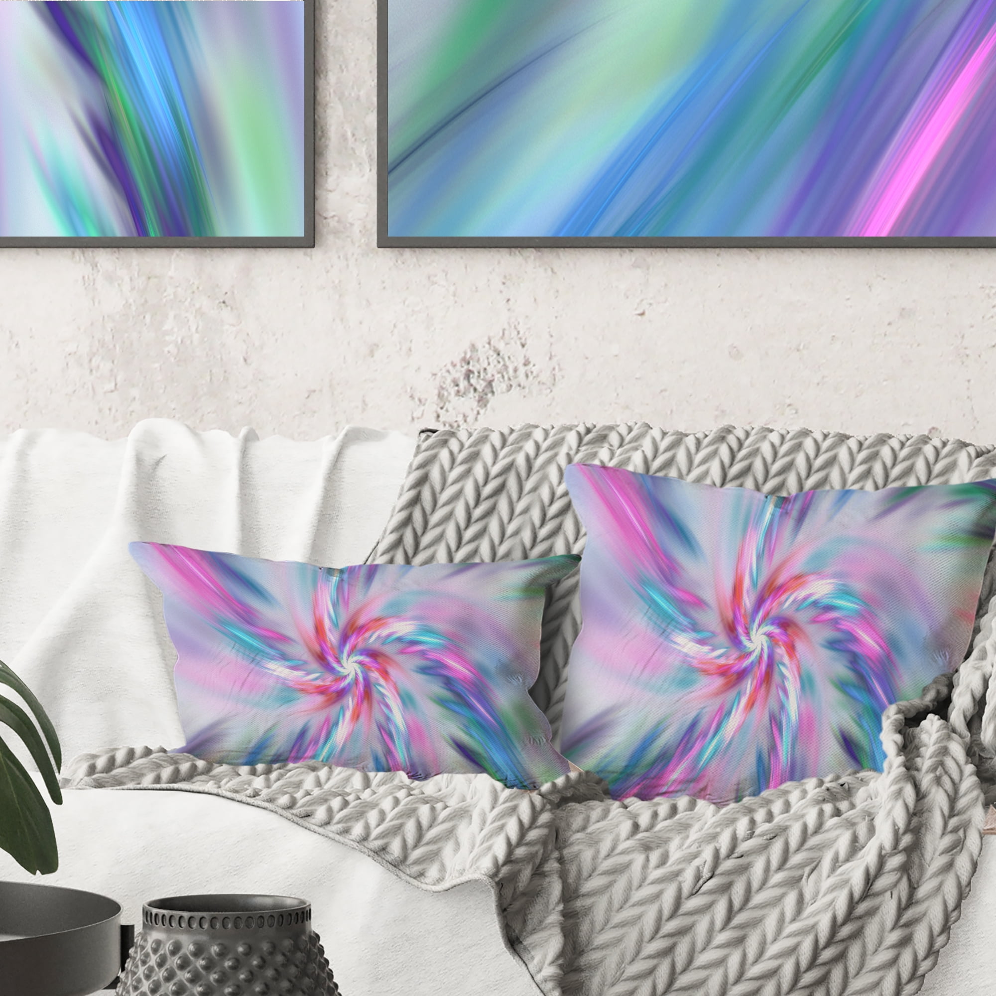 Designart Exotic Light Blue Flower Petal Dance - Floral Throw Pillow - 16x16