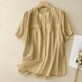 thumbnail image 2 of Mrat Sleeve Blouses Tunic Chemise à Col Rond en Coton et Lin Uni pour Femmes, Décontractée et Polyvalente, à Manches Courtes, Chandail à Manches Courtes pour Femmes P-16 Kaki G, 2 of 6