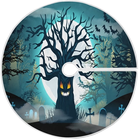 FMSHPON Halloween Tree Xmas Christmas Tree Skirt Stand Mat for Holiday Party Decoration Indoor Outdoor 48 inches