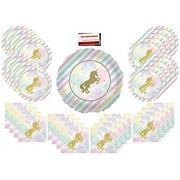 Unicorn Pink Rainbow Metallic Gold Sparkle Party Supplies Bundle Pack for 16 (Bonus 17 inch Balloon Plus Party Planning Checklist by Mikes Super Store)