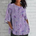 thumbnail image 2 of MaFYtyTPR Women's Ladies Fashi Casual Cropped 3/4 Sleeve Printing Cott Loose Shirt Blouse Top 2024 Popular New Tops Purple L, 2 of 5