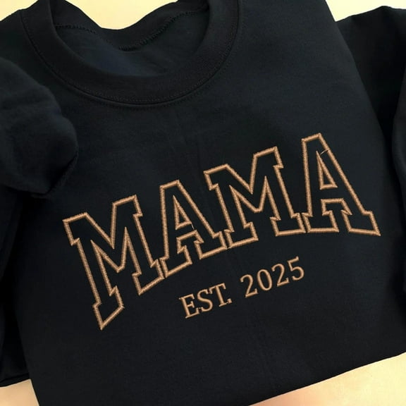 Embroidered Mama Sweatshirt with Date and Kids Names on Sleeve, Custom Mom Embroidery, Mothers Day Gift, Unisex Sweatshirt LINHKHA