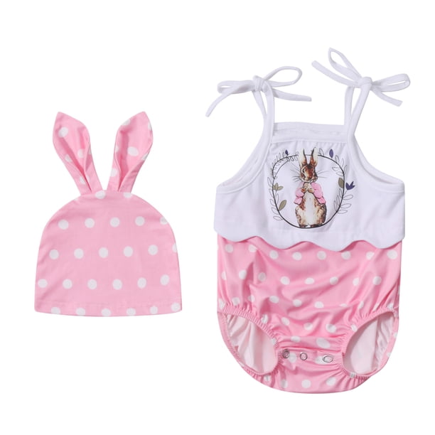 Pelele Con Cordones De Conejo De Dibujos Animados De Pascua Para Niños Y Niñas Con Sombrero, Traje De 2 Uds Odeerbi LM103-5032