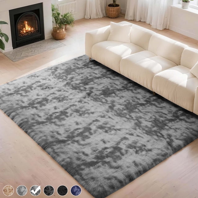 CozyDesg 5ft x 8ft Area Rugs, Soft Fluffy Area Rugs Floor Mat Floor Rugs for Living Room Bedroom Modern Decor Carpet, Dark Grey