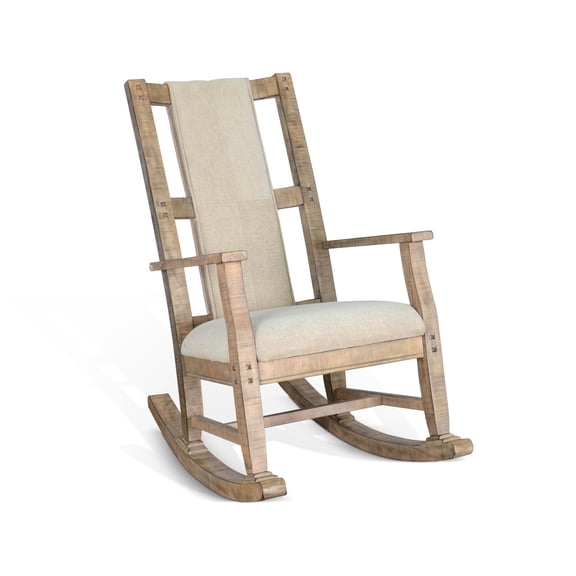 Pemberly Row Mahogany Rocking Chair with Cushion Seat & Back in Beige