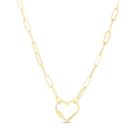 JewelStop 14K Yellow Gold Polished Finish Paperclip Chain Necklace with Heart Carabiner Clasp - 18"