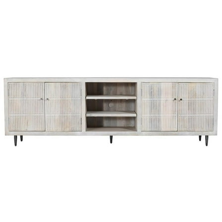 Pemberly Row 4 Door Media Cabinet Mango Wood Brushed Ivory Finish on Iron Base