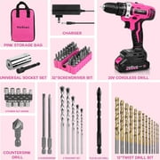 ThinkLearn Pink Cordless Drill Set, 20V Lithium-ion Power Drill Set for Women with 67Pcs Drill Driver Bits, 3/8Keyless Chuck, 25+1 Position Electric Drill, 2.0Ah Battery, Fast Charger and Storage Bag