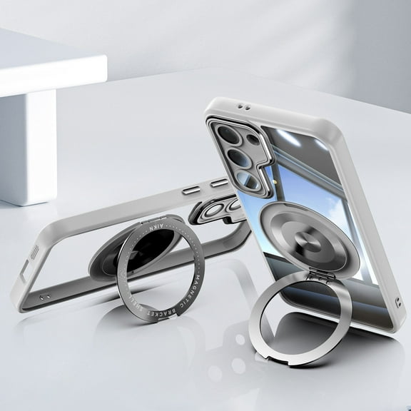 Allytechgroup Galaxy A16 5G Clear Case with Tempered Glass Lens Protector, Military Grade Shockproof Kickstand Anti-Yellow Anti-Scratch Bumper Phone Case Cover for Samsung Galaxy A17 5G, Gray