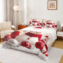 jejeloiu Cartoon Xmas Snowman Twin Sheet Sets,Happy New Year Twin Fitted Sheet,Merry Christmas Flat Sheet For Kids,Super Cozy Room Decor,3-Piece