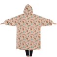 thumbnail image 2 of Oversized Wearable Blanket Hoodie,Pink Christmas Gingerbread and Tree Pattern Sherpa Blanket Hoodie with Super Pockets,Super Warm Fuzzy Pullover for Women & Men, 2 of 6